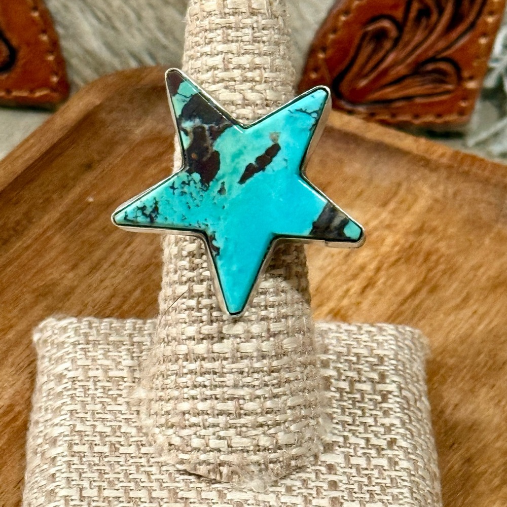 Number 8 turquoise star ring